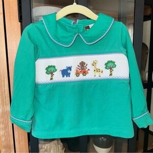 Banana Split Zoo Smocked shirt toddler boy giraffe long sleeve monkey animals